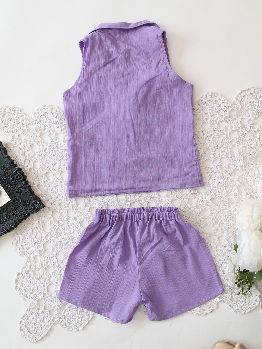 Qvink Cotton Sleeveless Coordinated Set - Lavender