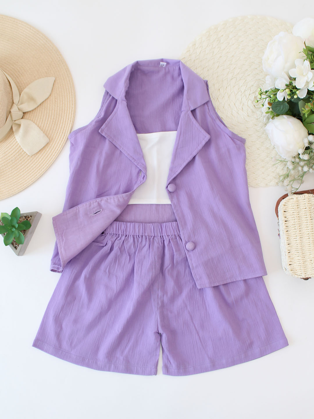 Qvink Cotton Sleeveless Coordinated Set - Lavender