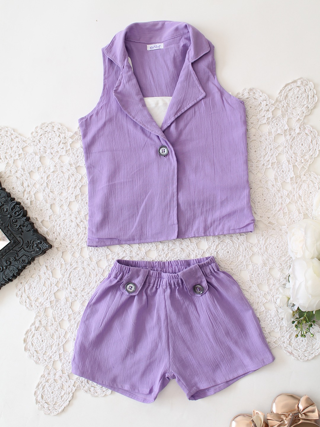 Qvink Cotton Sleeveless Coordinated Set - Lavender