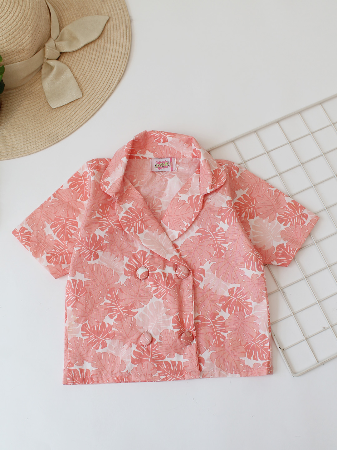 Qvink Cotton Leaf Printed Co-Ord Set - Orange