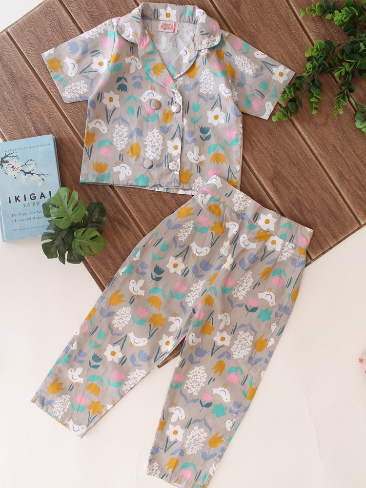 Image of Qvink Cotton Printed Co-Ord Set - Grey