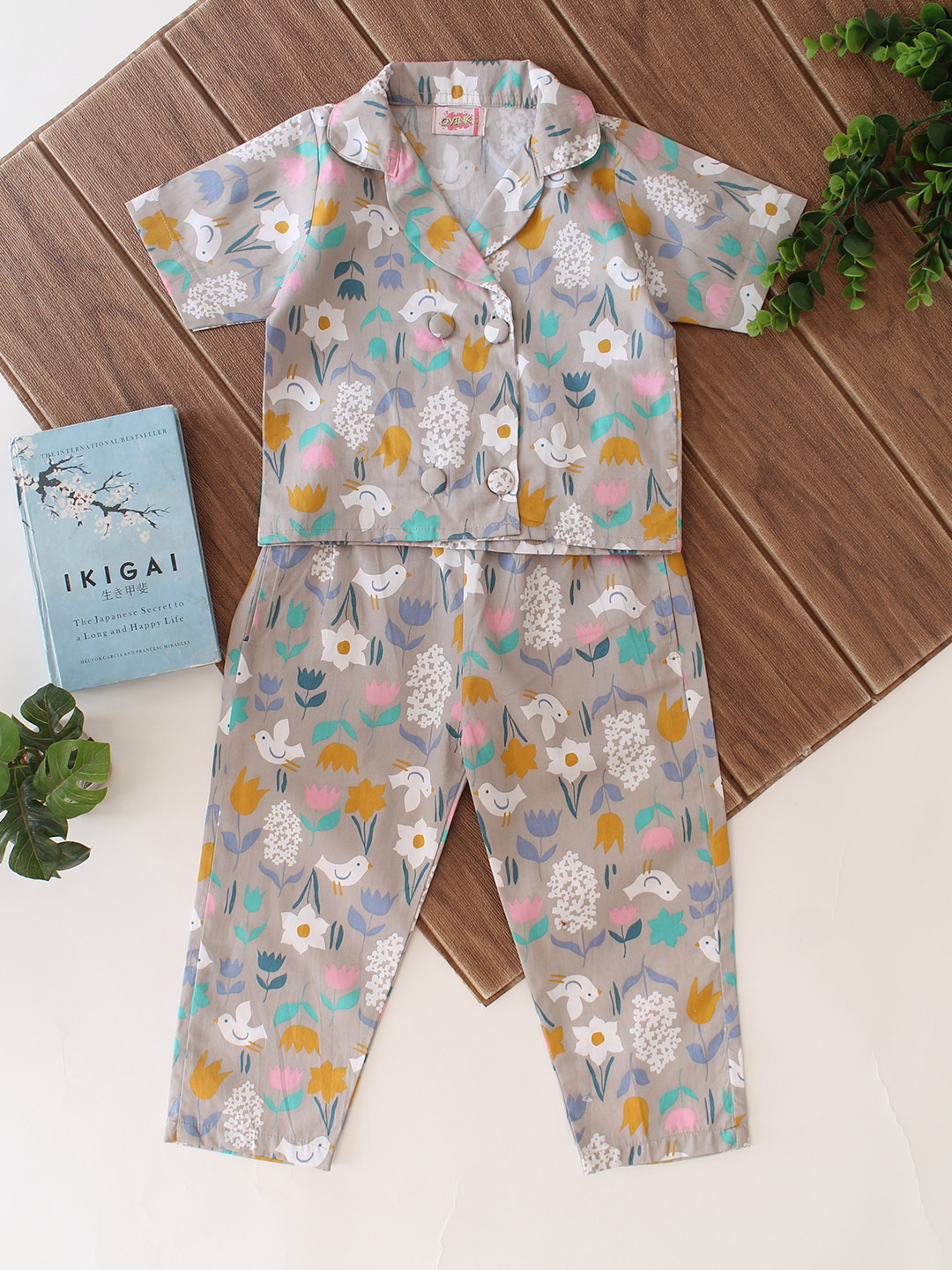 Qvink Cotton Printed Co-Ord Set - Grey