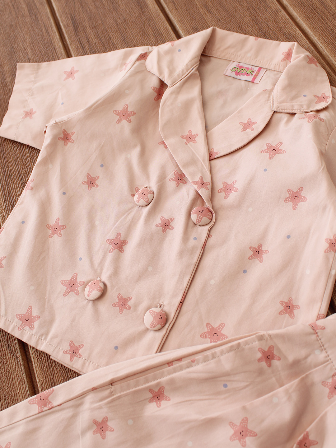 Qvink Cotton Star Printed Co-Ord Set - Beige