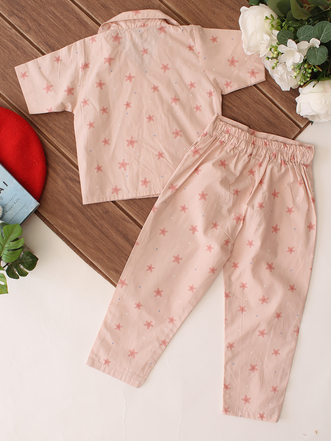 Qvink Cotton Star Printed Co-Ord Set - Beige