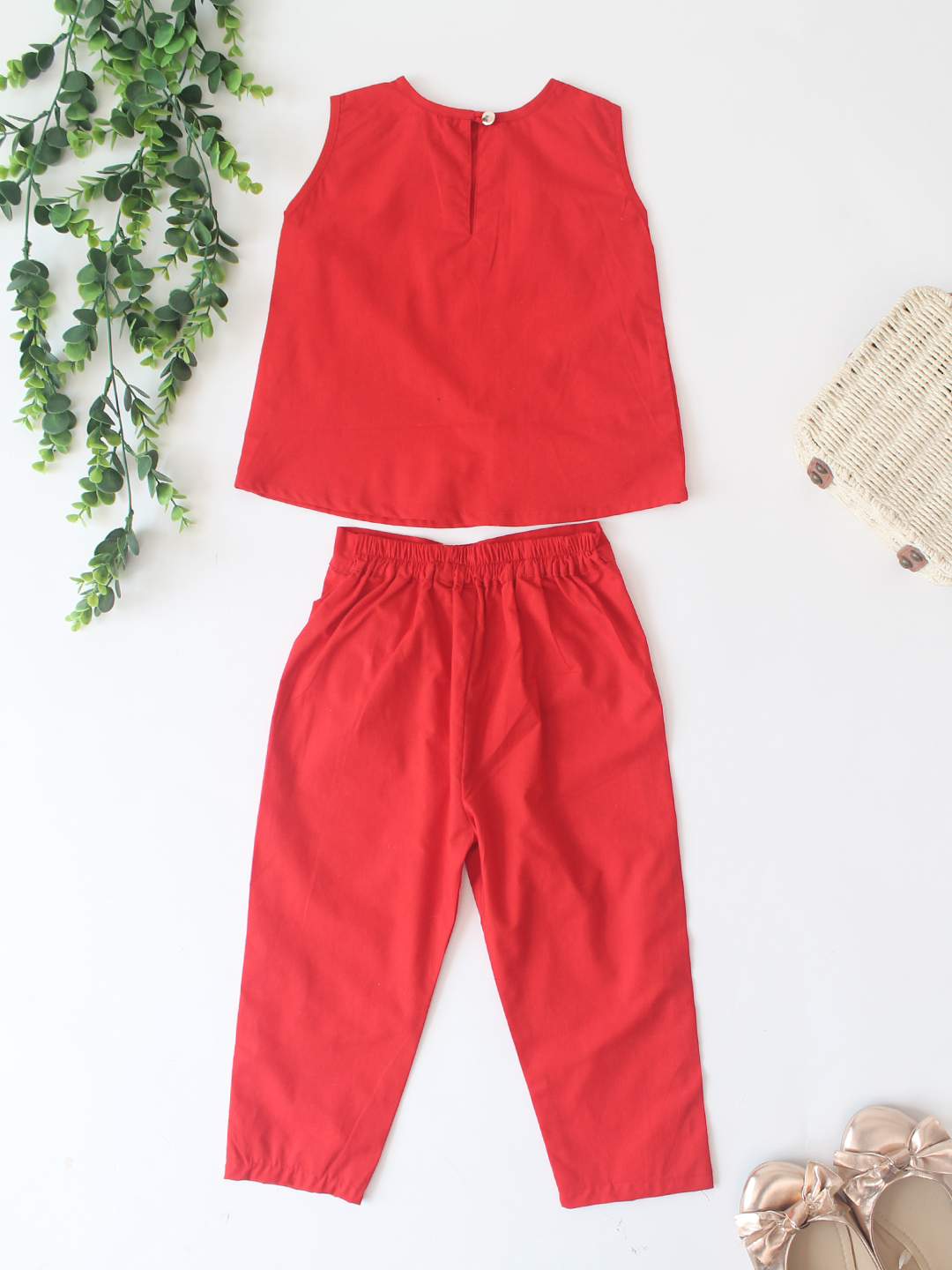 Qvink Cotton Heart Applique Co-Ord Set - Red