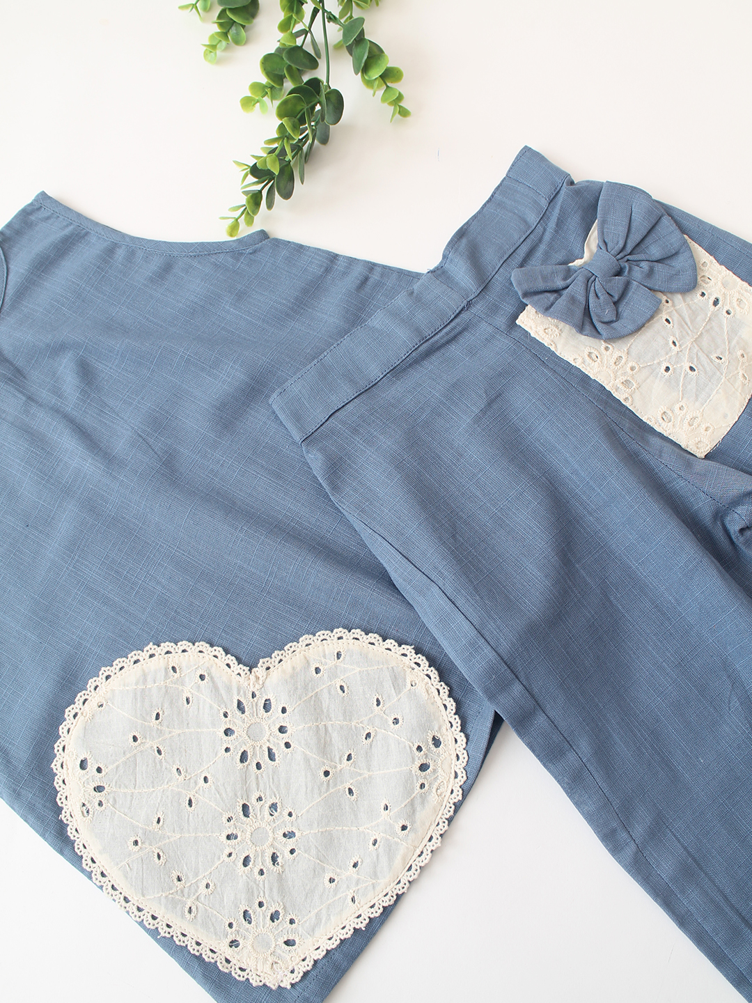 Qvink Cotton Heart Applique Co-Ord Set - Blue