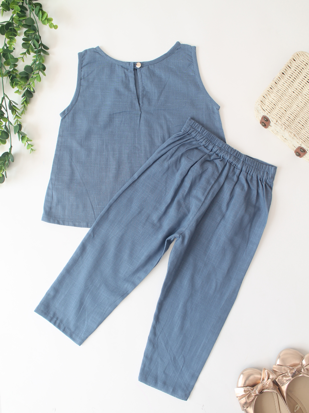Qvink Cotton Heart Applique Co-Ord Set - Blue