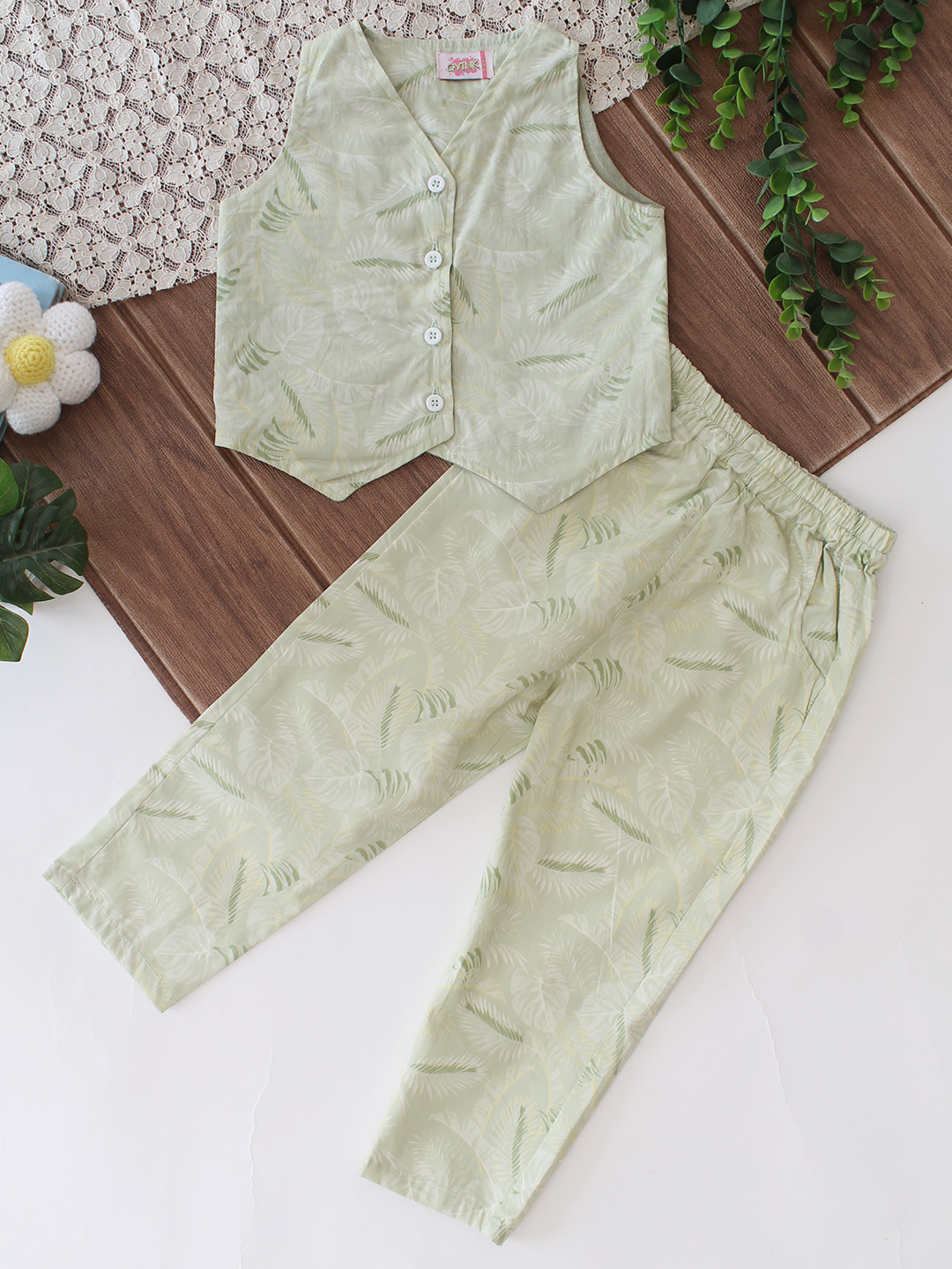 Qvink Cotton Printed Co-Ord Set - Green