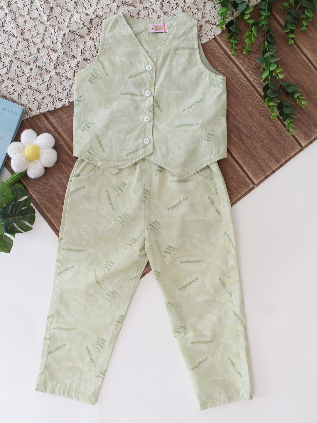 Qvink Cotton Printed Co-Ord Set - Green
