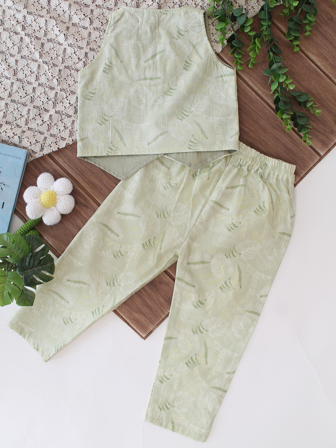 Qvink Cotton Printed Co-Ord Set - Green