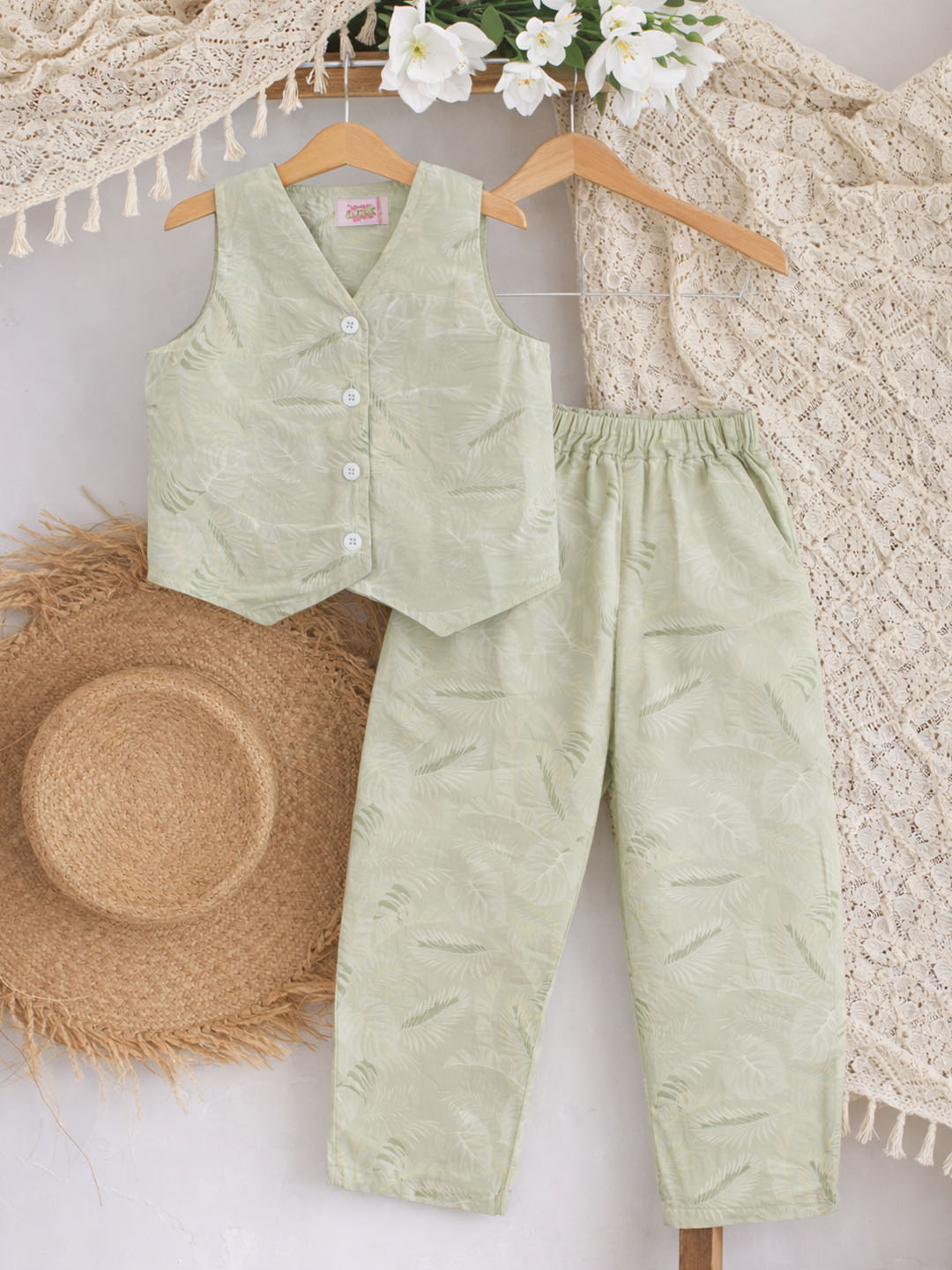 Qvink Cotton Printed Co-Ord Set - Green