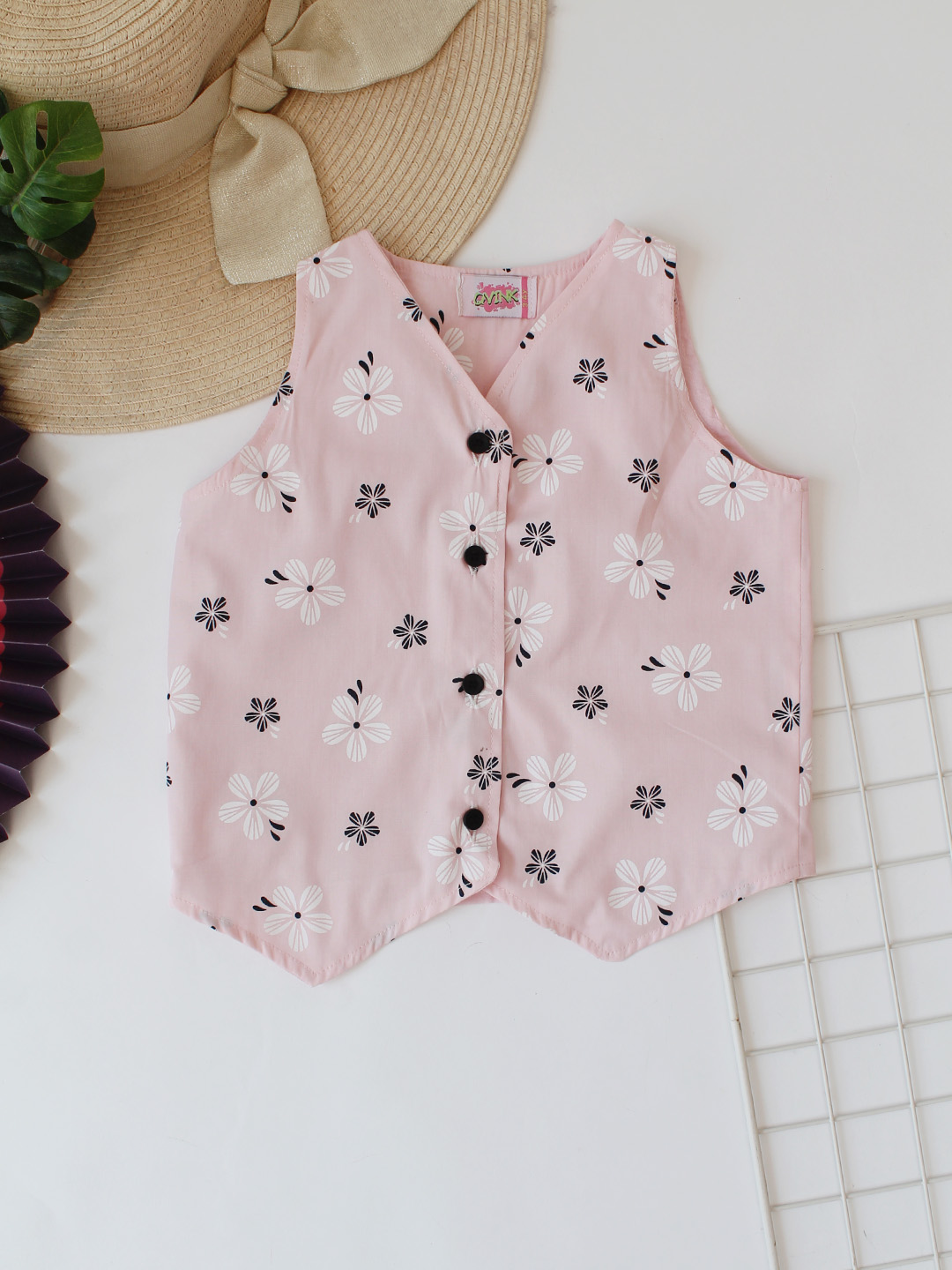 Qvink Cotton Floral Printed Co-Ord Set - Pink