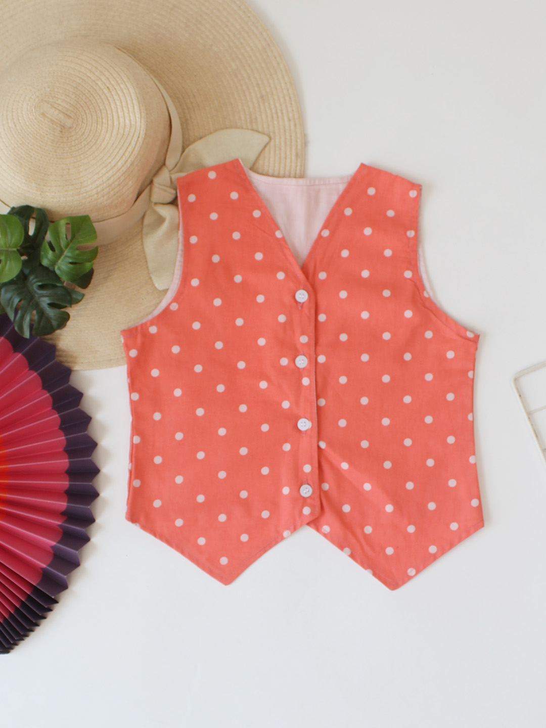 Qvink Cotton Polka Print Co-Ord Set - Orange
