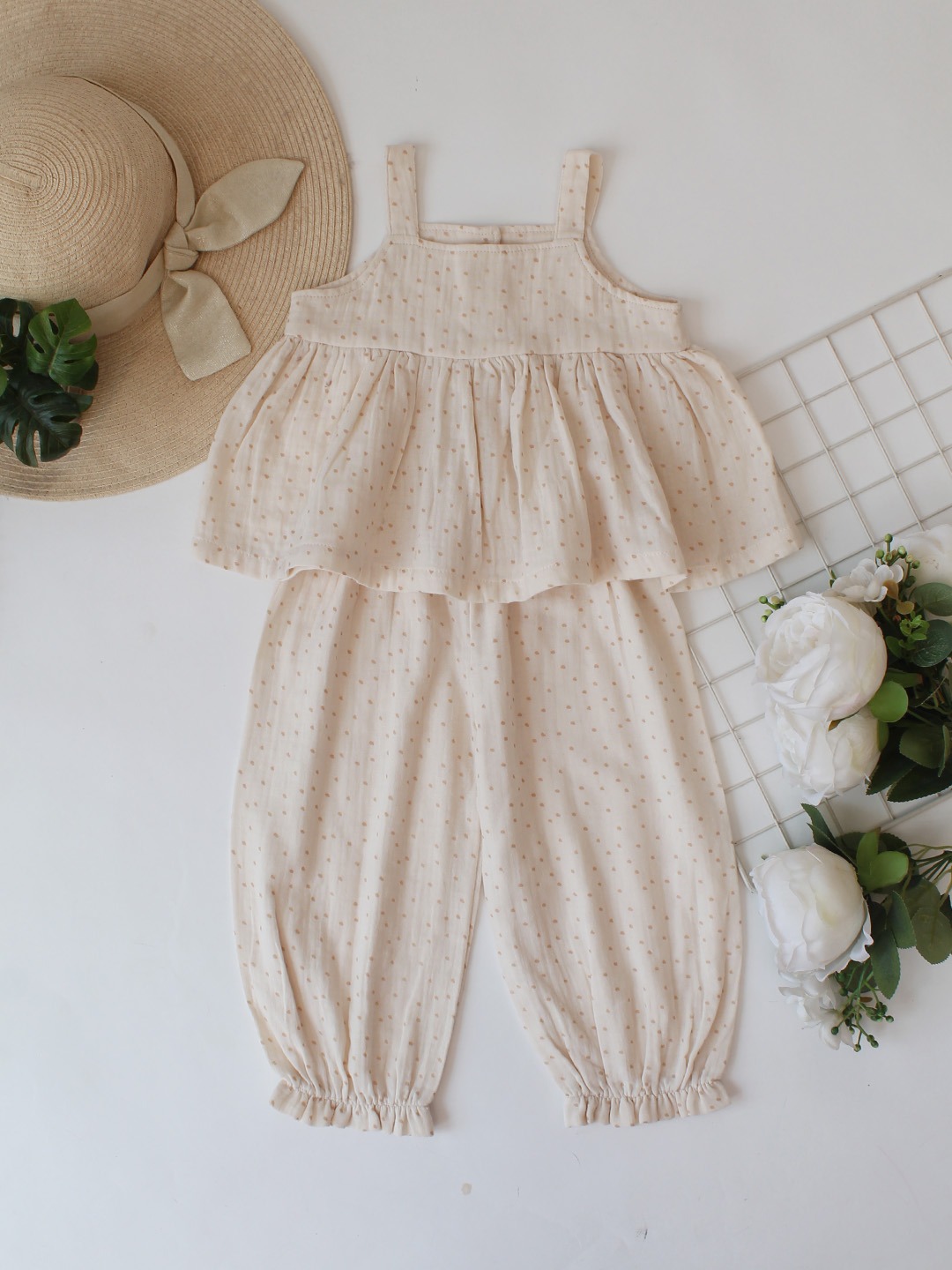 2-Piece Cotton Printed Co-Ord Set - Cream