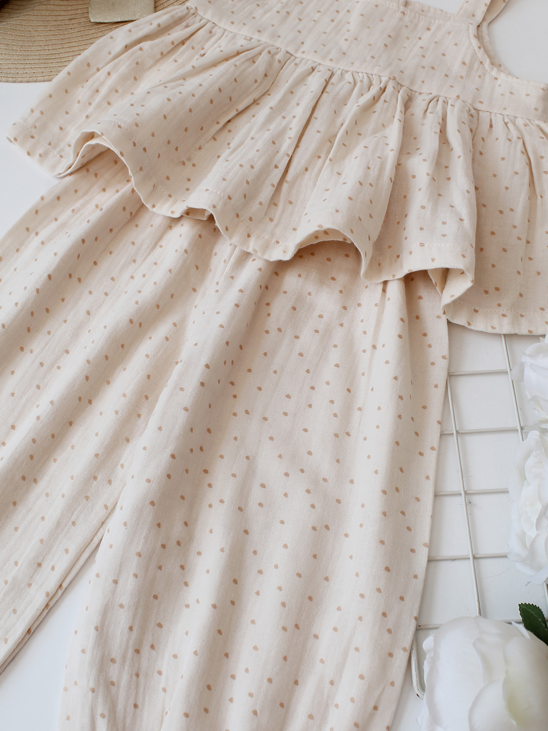2-Piece Cotton Printed Co-Ord Set - Cream