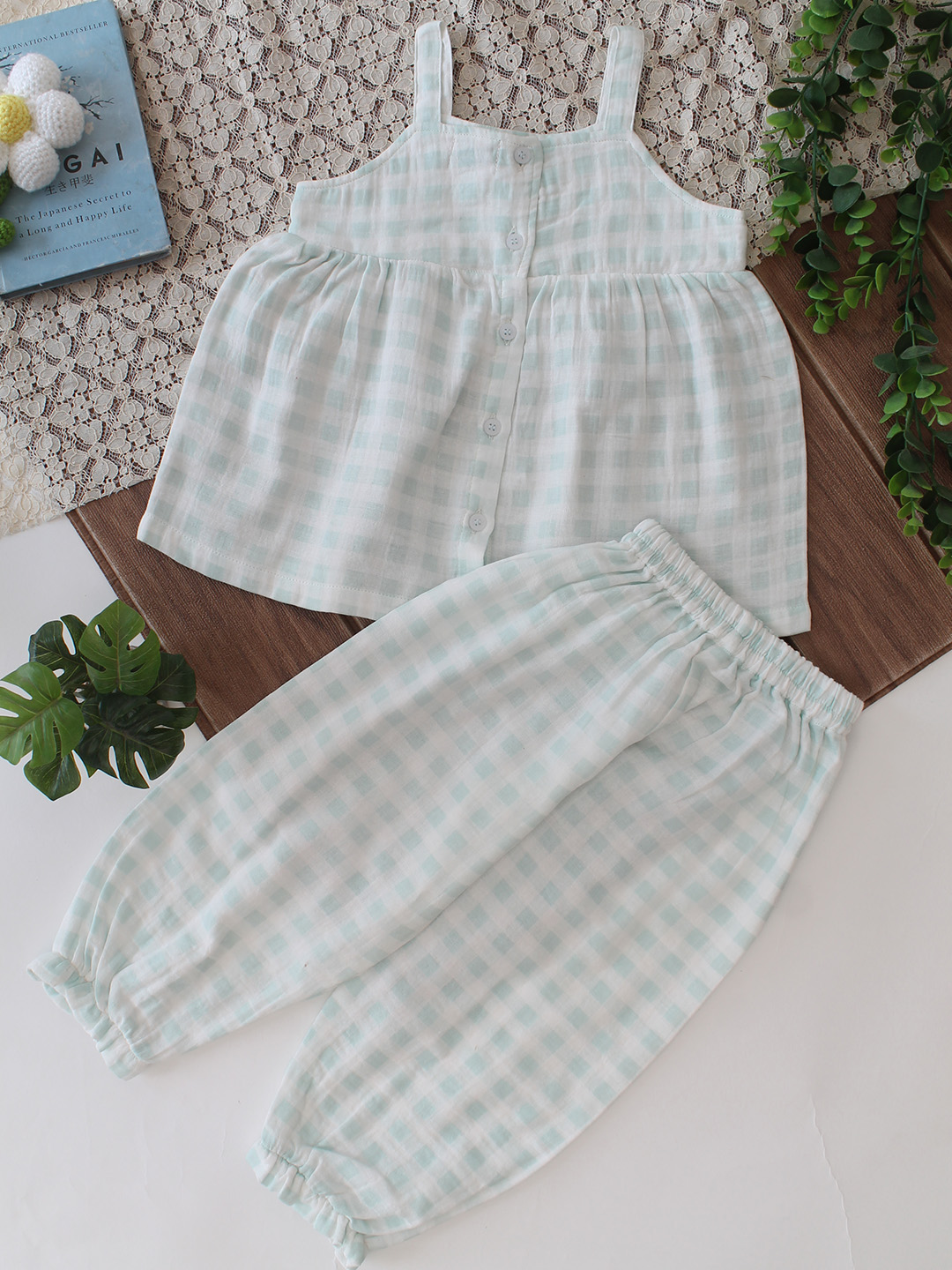 Qvink Cotton Checkered Co-Ord Set - Green