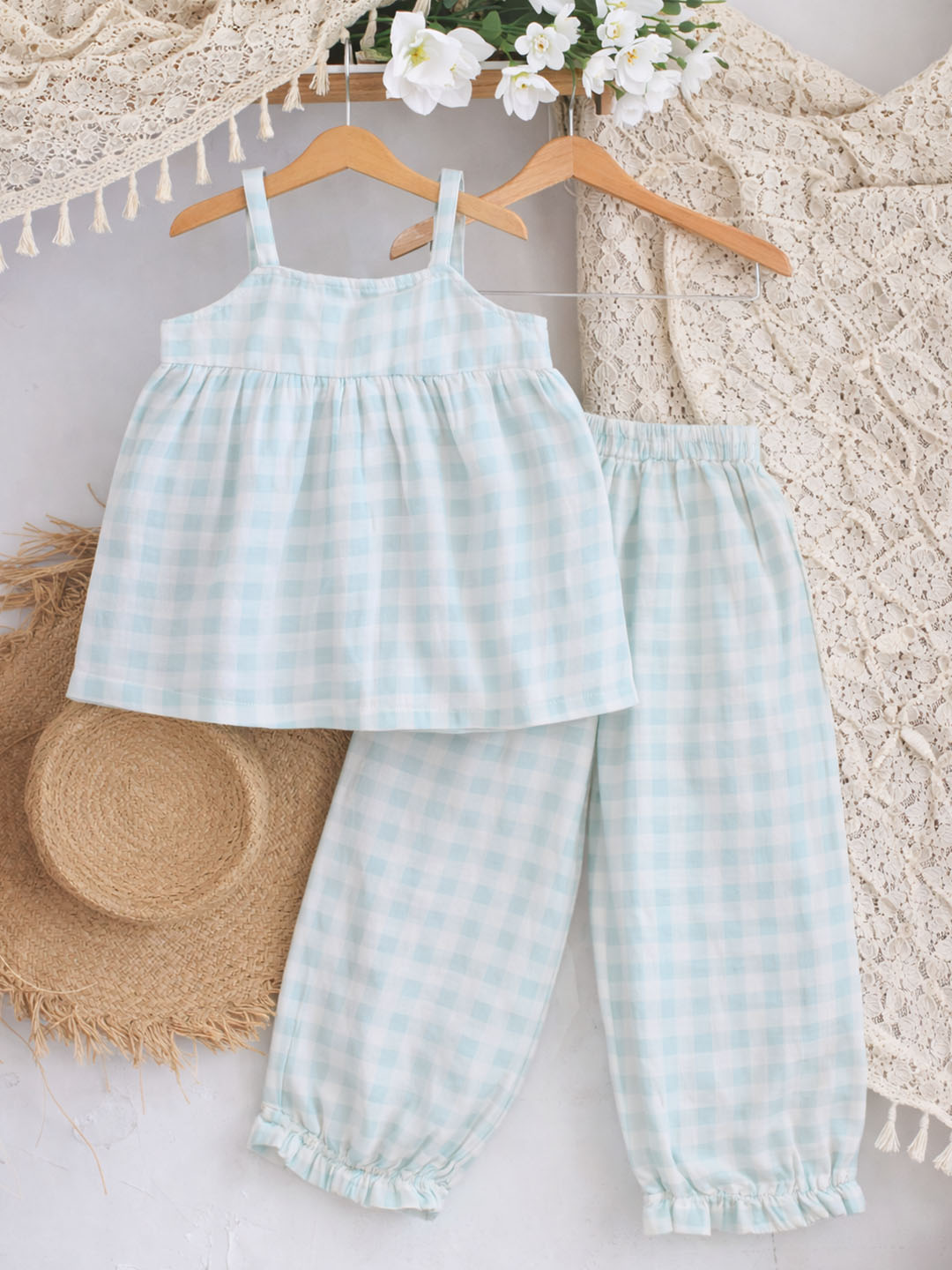 Qvink Cotton Checkered Co-Ord Set - Green