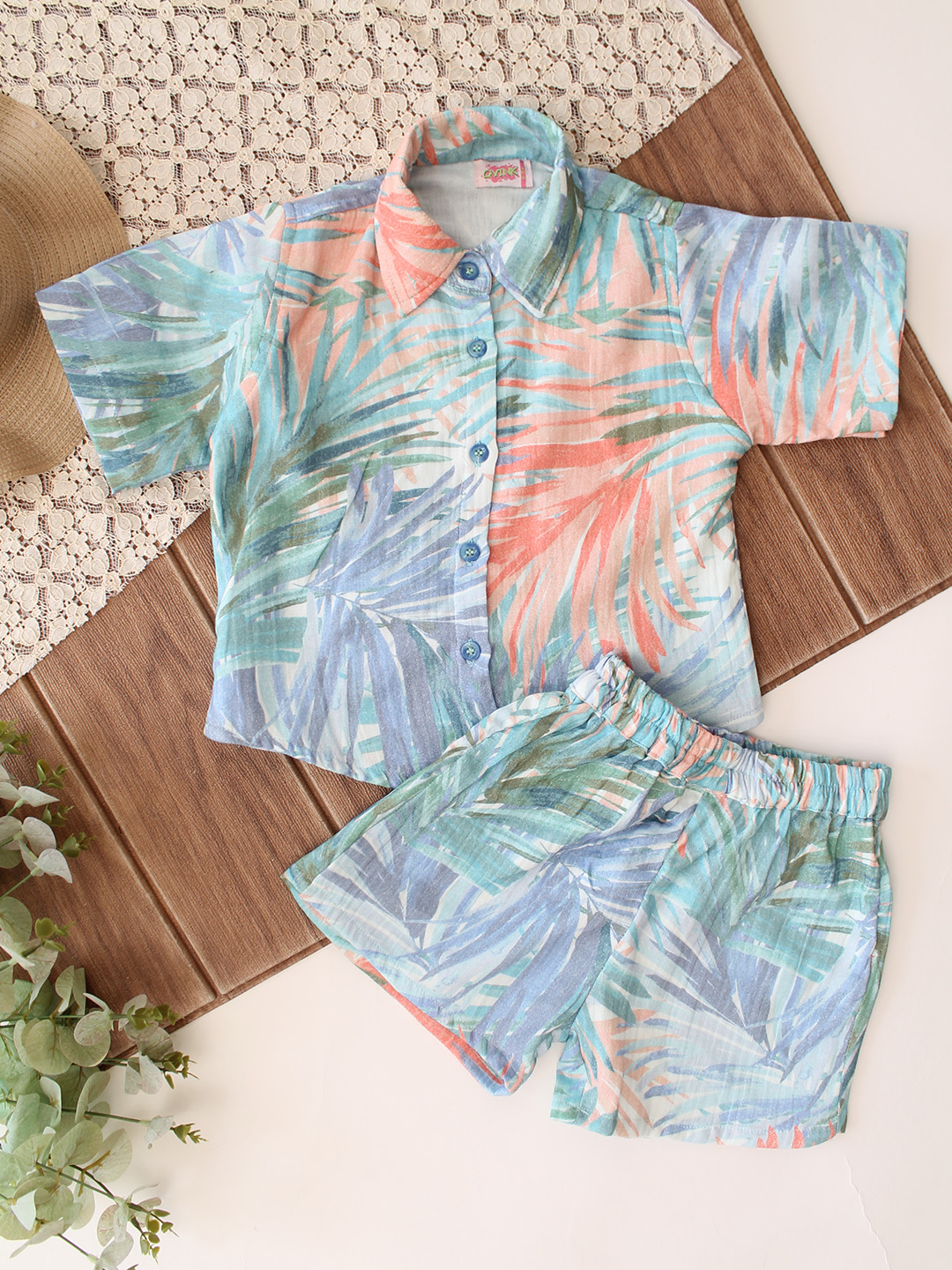 Qvink Half Sleeves Printed Coordinating Shirt & Shorts Set - Multicolor