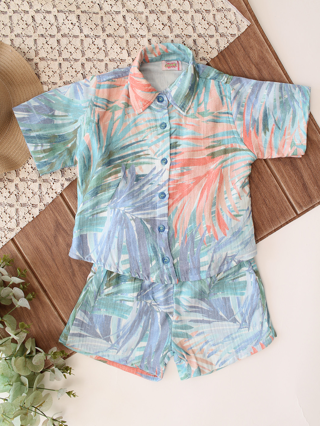 Qvink Half Sleeves Printed Coordinating Shirt & Shorts Set - Multicolor