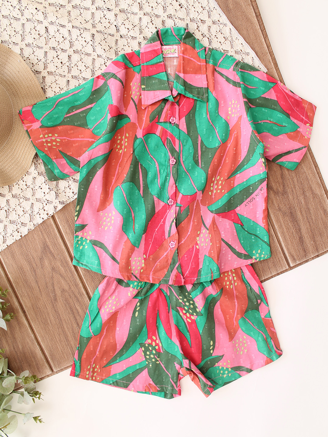 Qvink Half Sleeves Printed Coordinating Shirt  Shorts Set  Multicolor