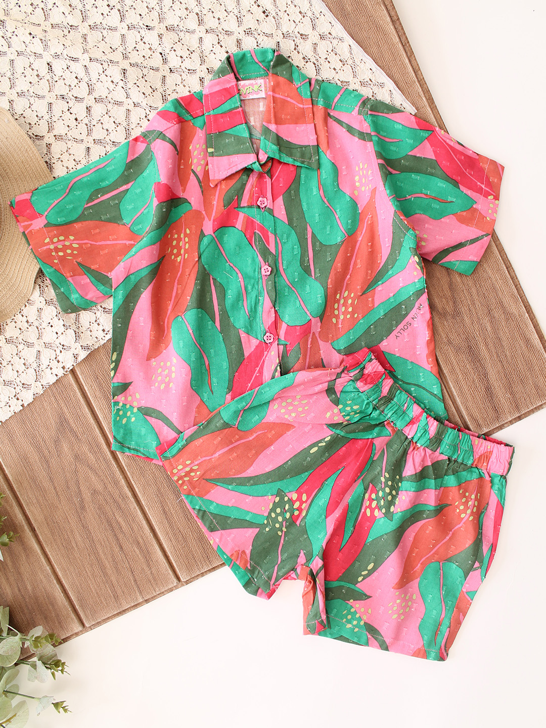 Qvink Half Sleeves Printed Coordinating Shirt  Shorts Set  Multicolor