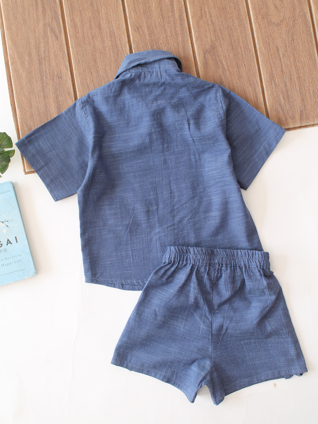 Qvink Half Sleeves Pocket Detalied Coordinating Shirt & Shorts Set - Blue