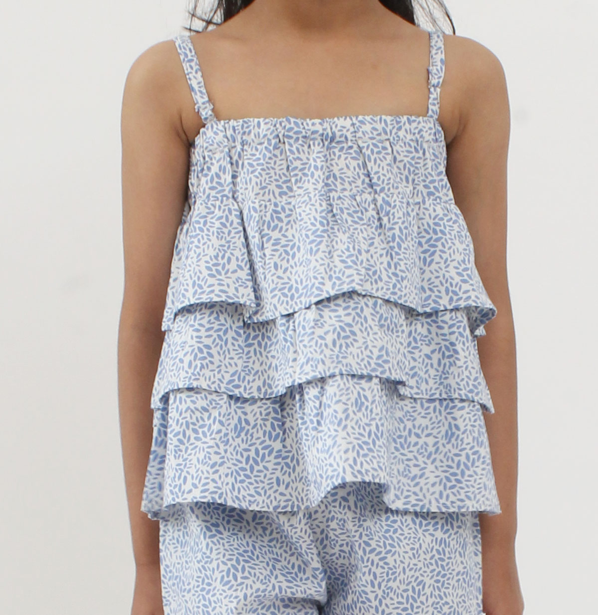 Qvink Strapy Frill Top & Shorts With Elasticated Waist-Blue