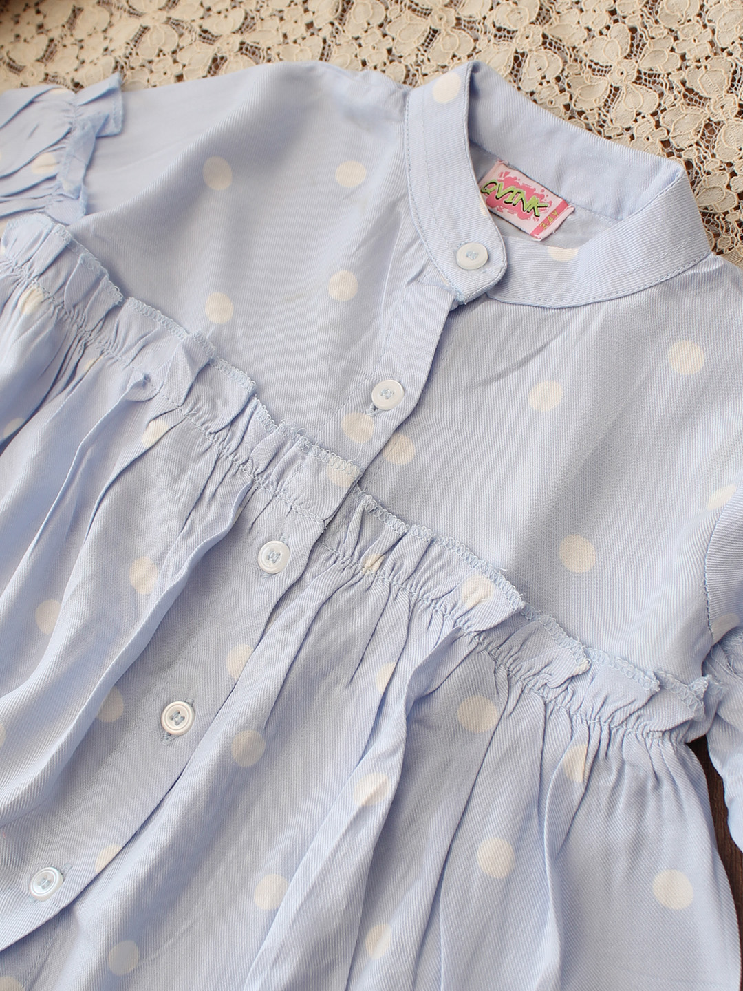 Qvink Full Sleeves Polka Print Coordinating Top & Pant Set - Sky Blue