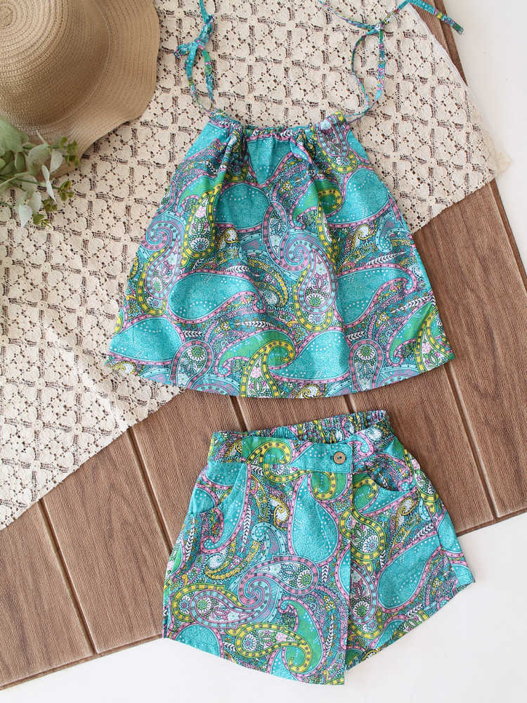 Image of Qvink Sleeveless Printed Coordinating Top &amp; Shorts Set - Green