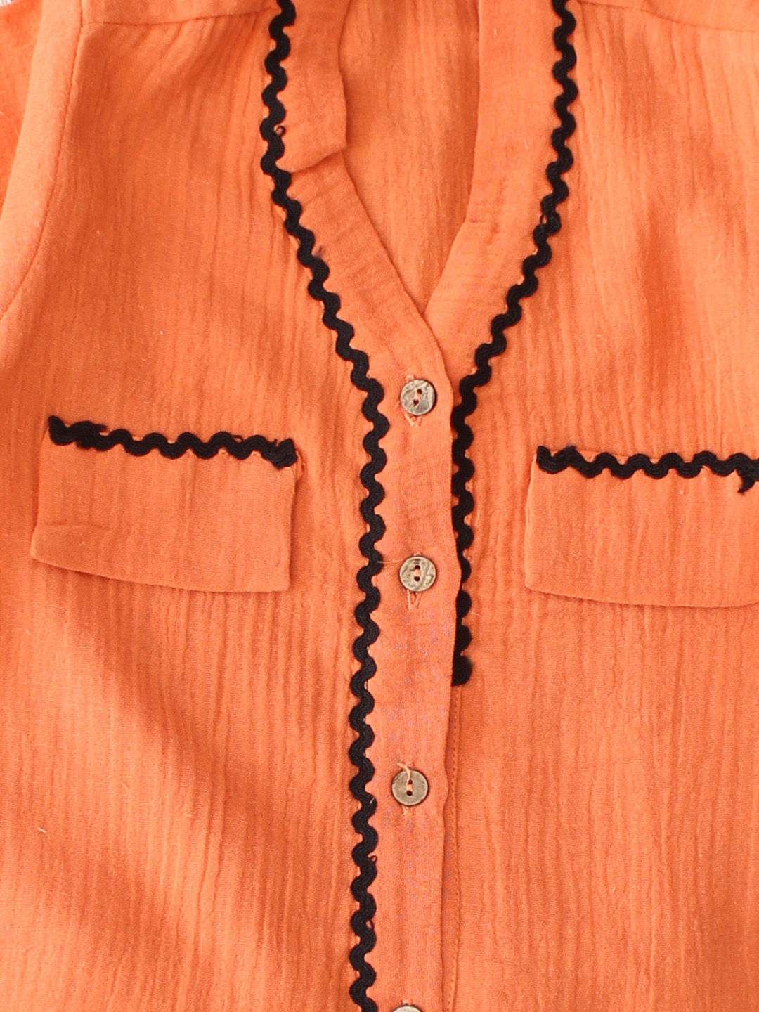 Qvink Half Sleeves Lace Detailed Coordinating Shirt & Shorts Set - Orange