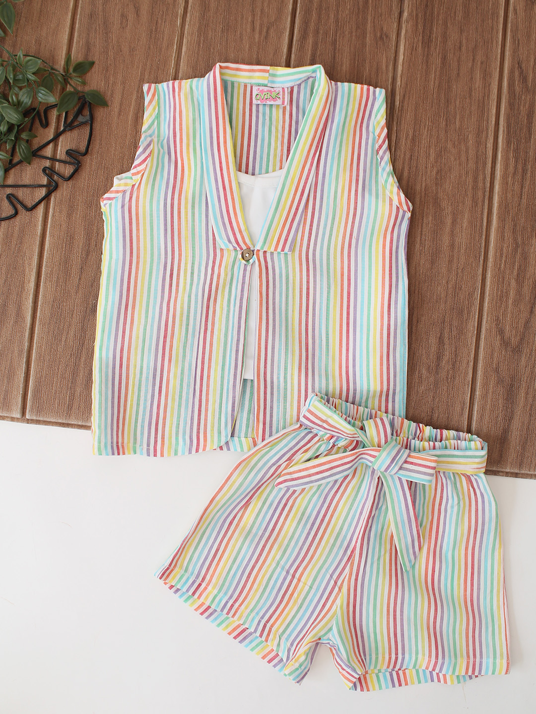 Qvink Striped Design Coordinating 3 Piece Set- Multicolor