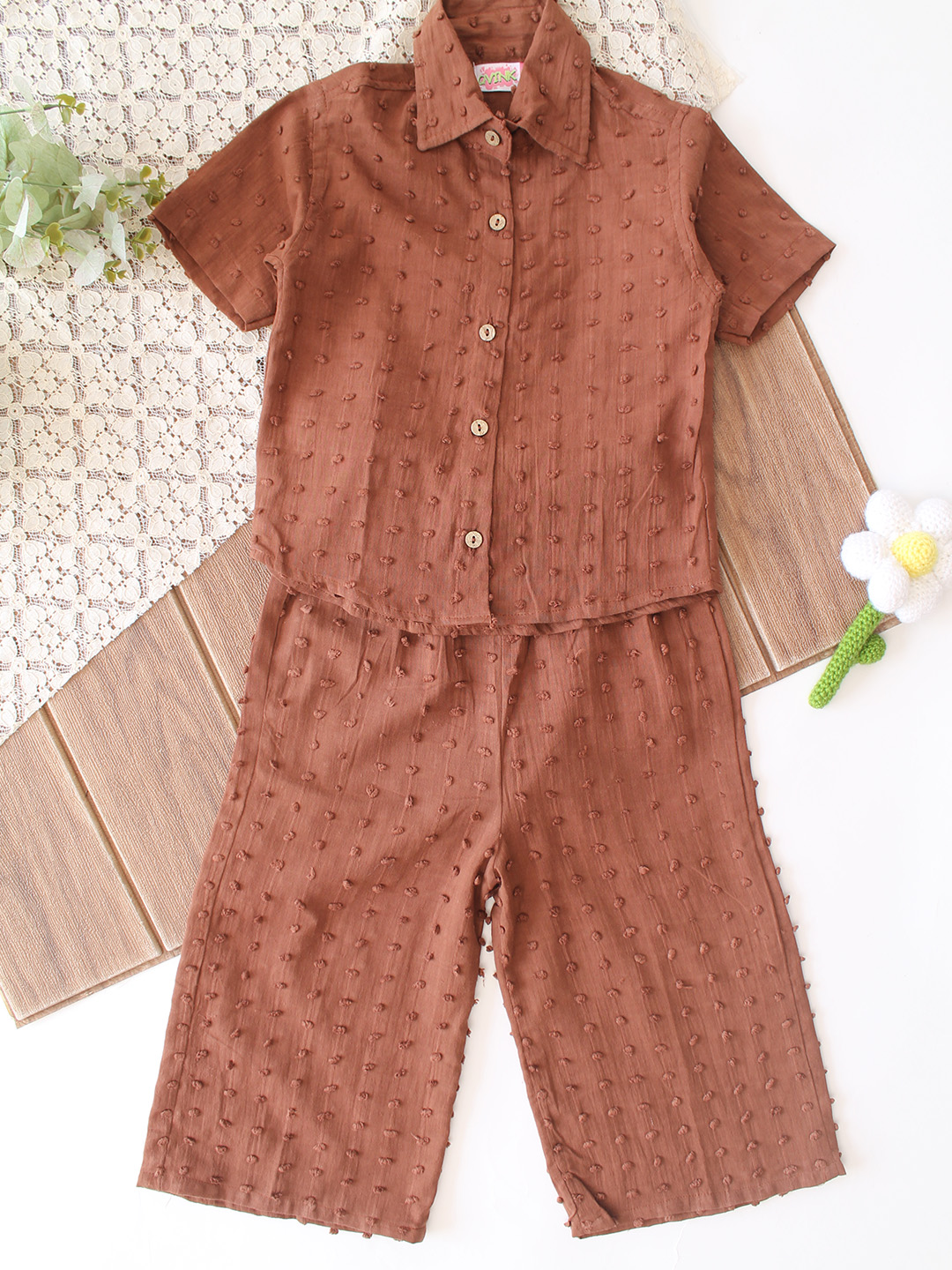 Qvink Half Sleeves Coordinating Shirt & Pant Set - Brown