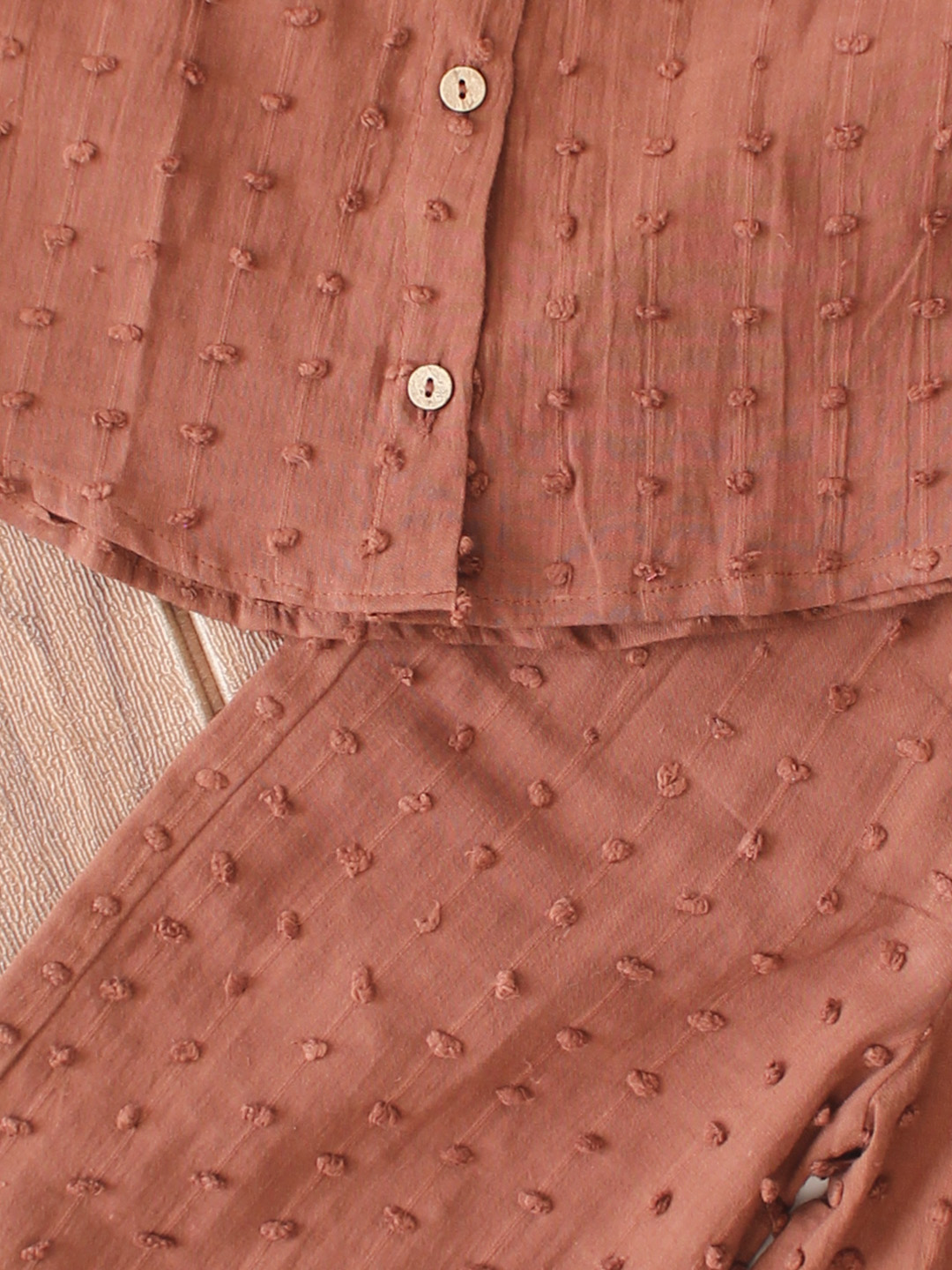 Qvink Half Sleeves Coordinating Shirt & Pant Set - Brown