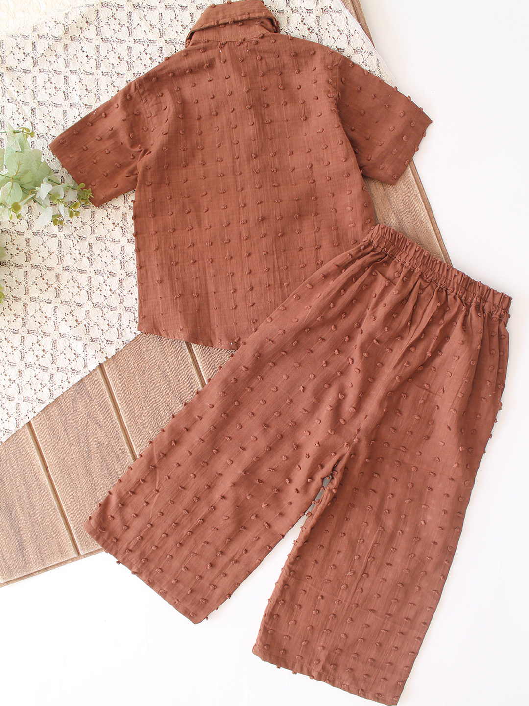 Qvink Half Sleeves Coordinating Shirt & Pant Set - Brown
