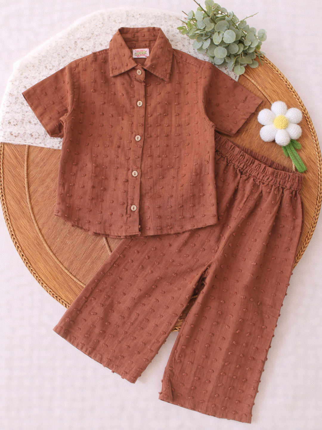 Qvink Half Sleeves Coordinating Shirt & Pant Set - Brown