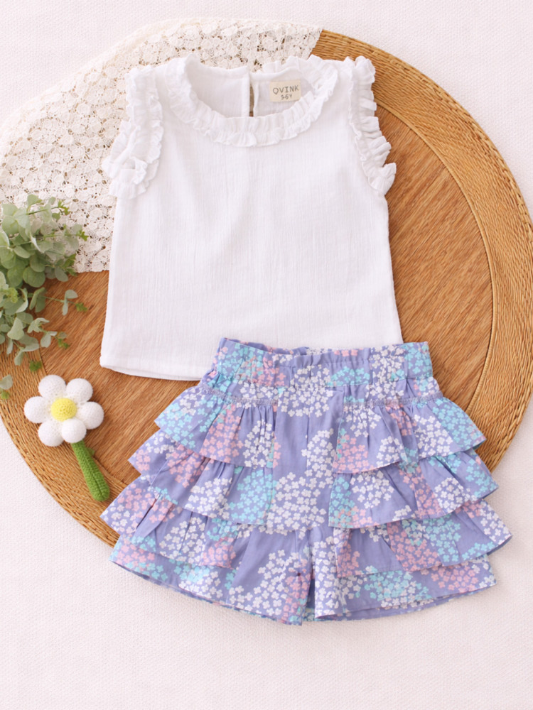 Image of Qvink Sleeveless Top &amp; Frill Detailed Shorts Set - White