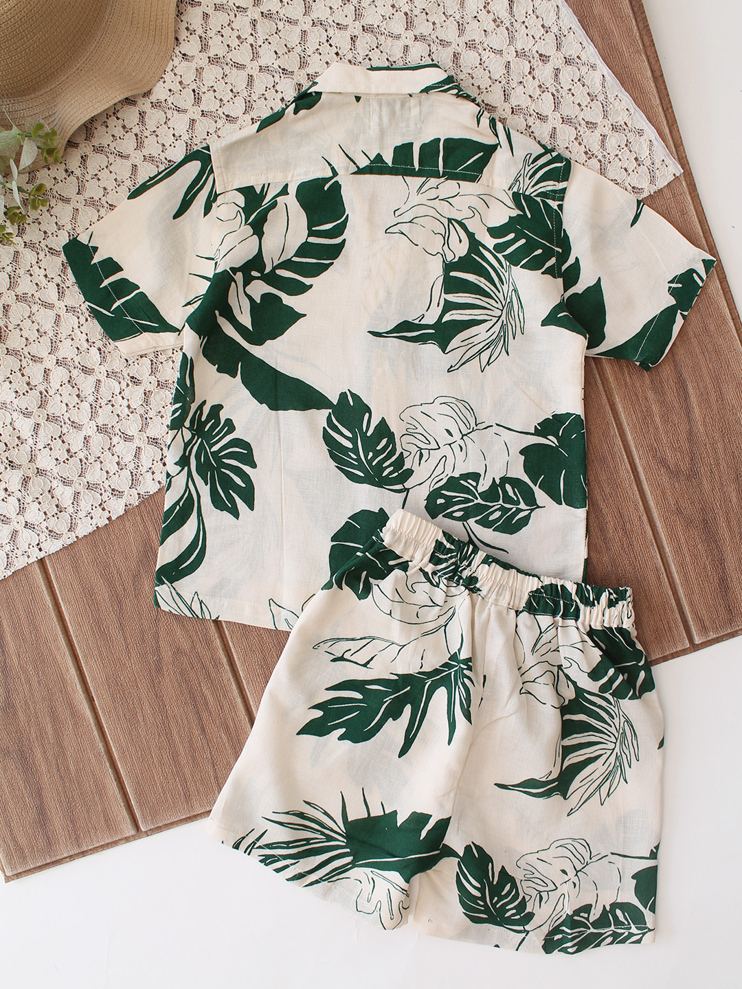 Botanical Printed Coordinating Shirt & Shorts Set - Cream
