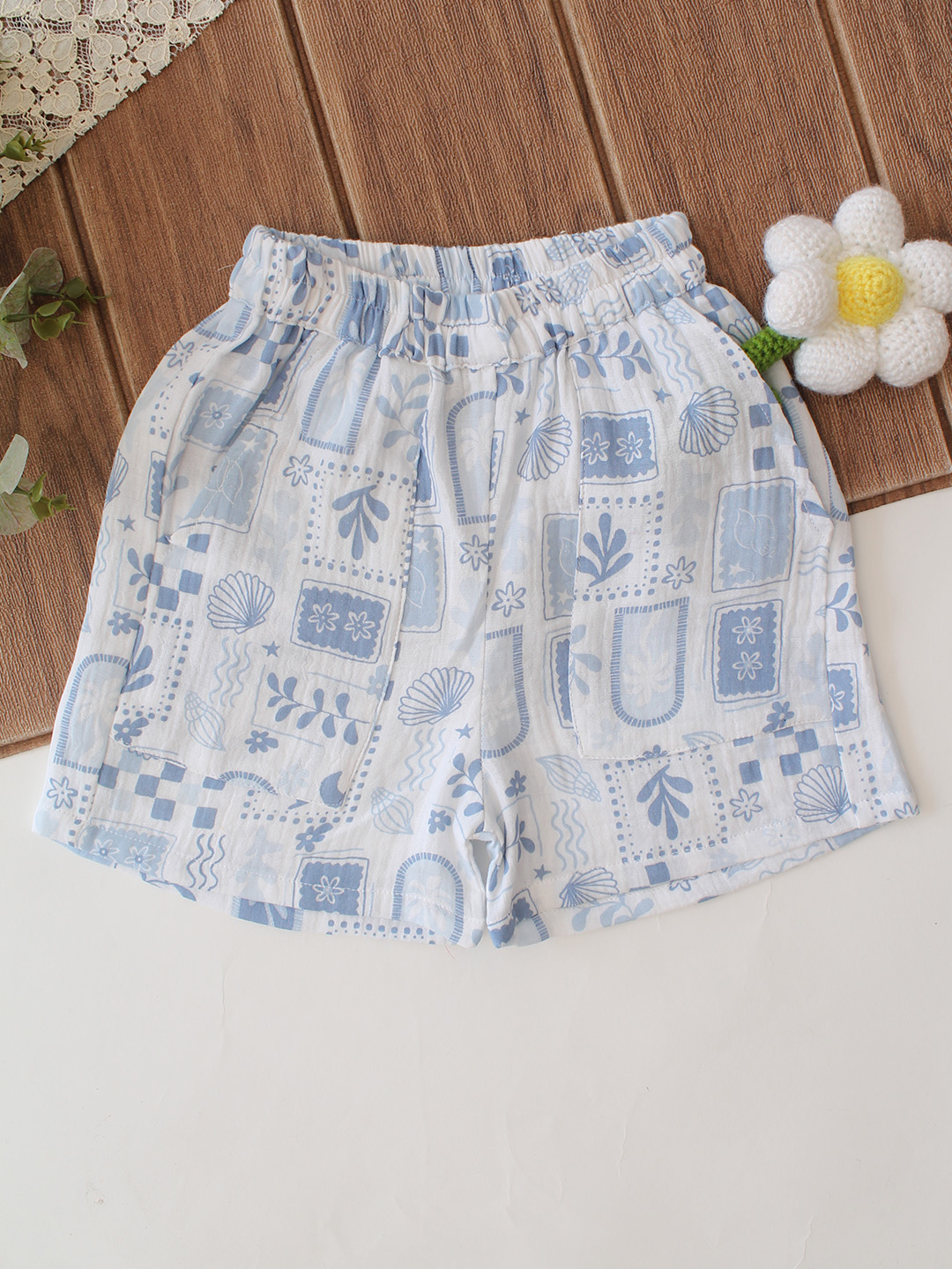 Qvink Half Sleeves Patchwork Print Coordinating Shirt & Shorts Set - White