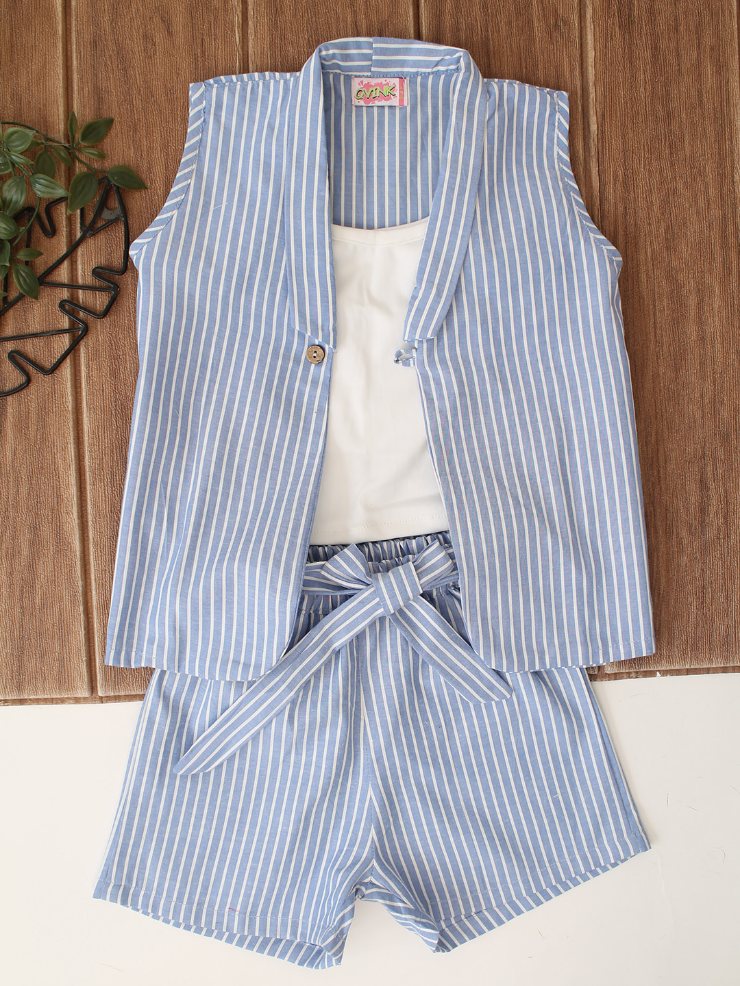 Qvink Striped Coordinating 3 Piece Set - Sky Blue