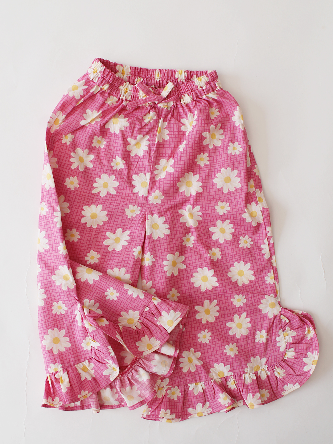 Daisy Floral Print Bow Detailed Coordinating Top & Pant Set - Pink