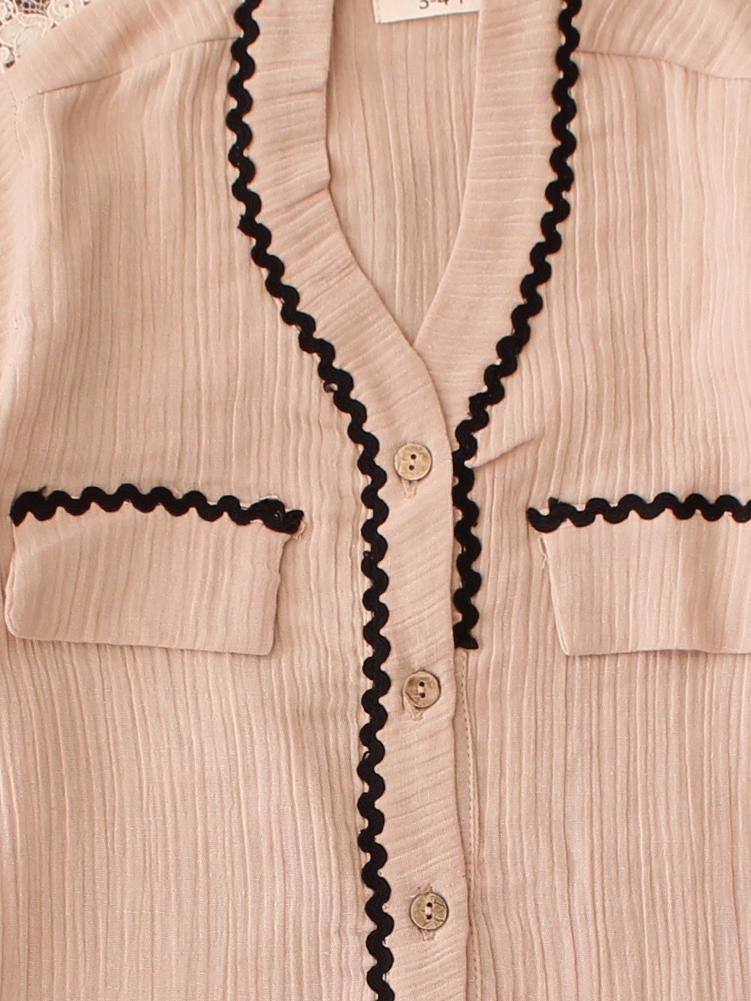 Boho Lace Detailing Coordinating Shirt & Shorts Set - Beige