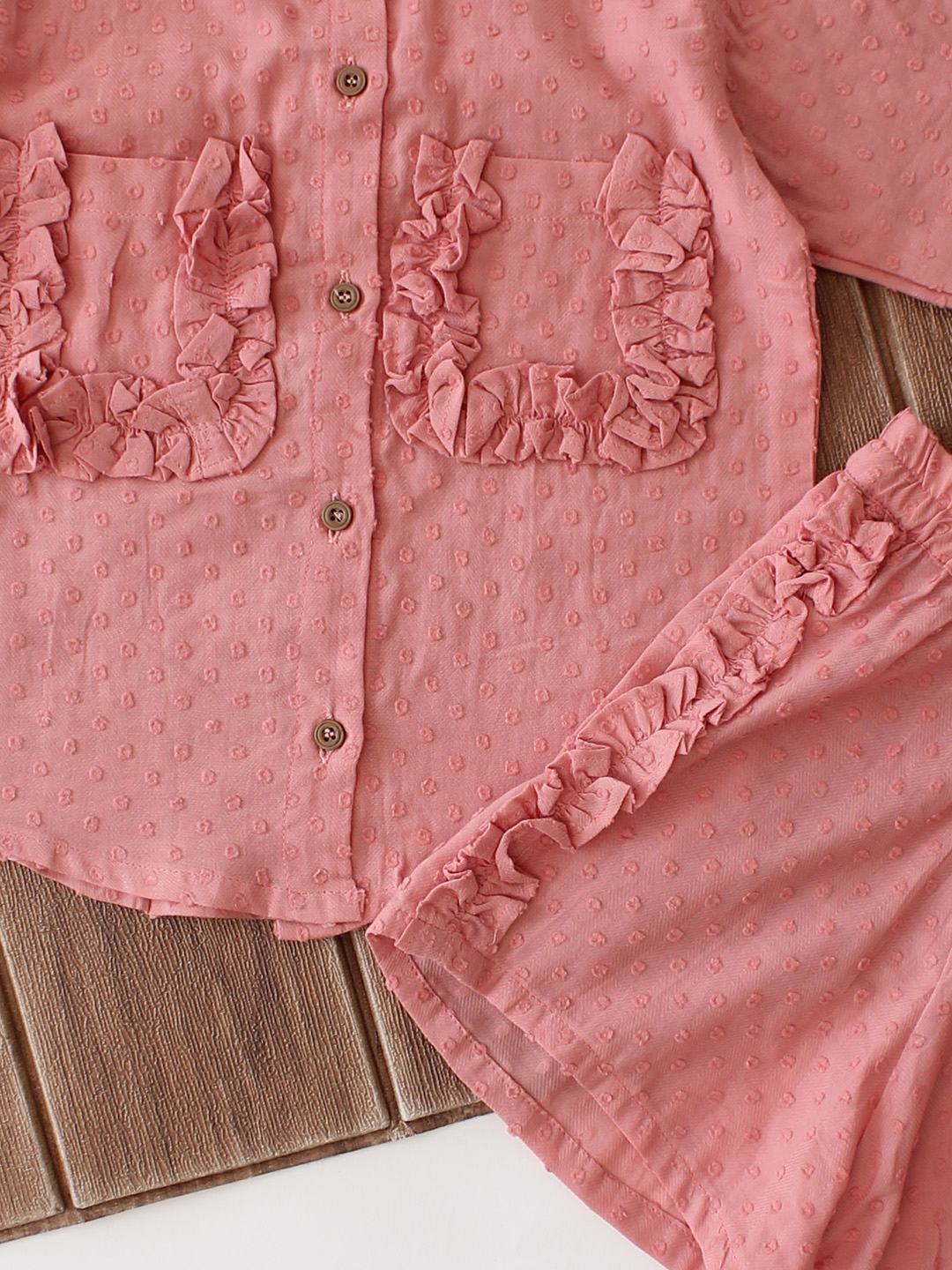 Qvink Half Sleeves Pocket Detalied Coordinating Shirt & Shorts Set - Pink