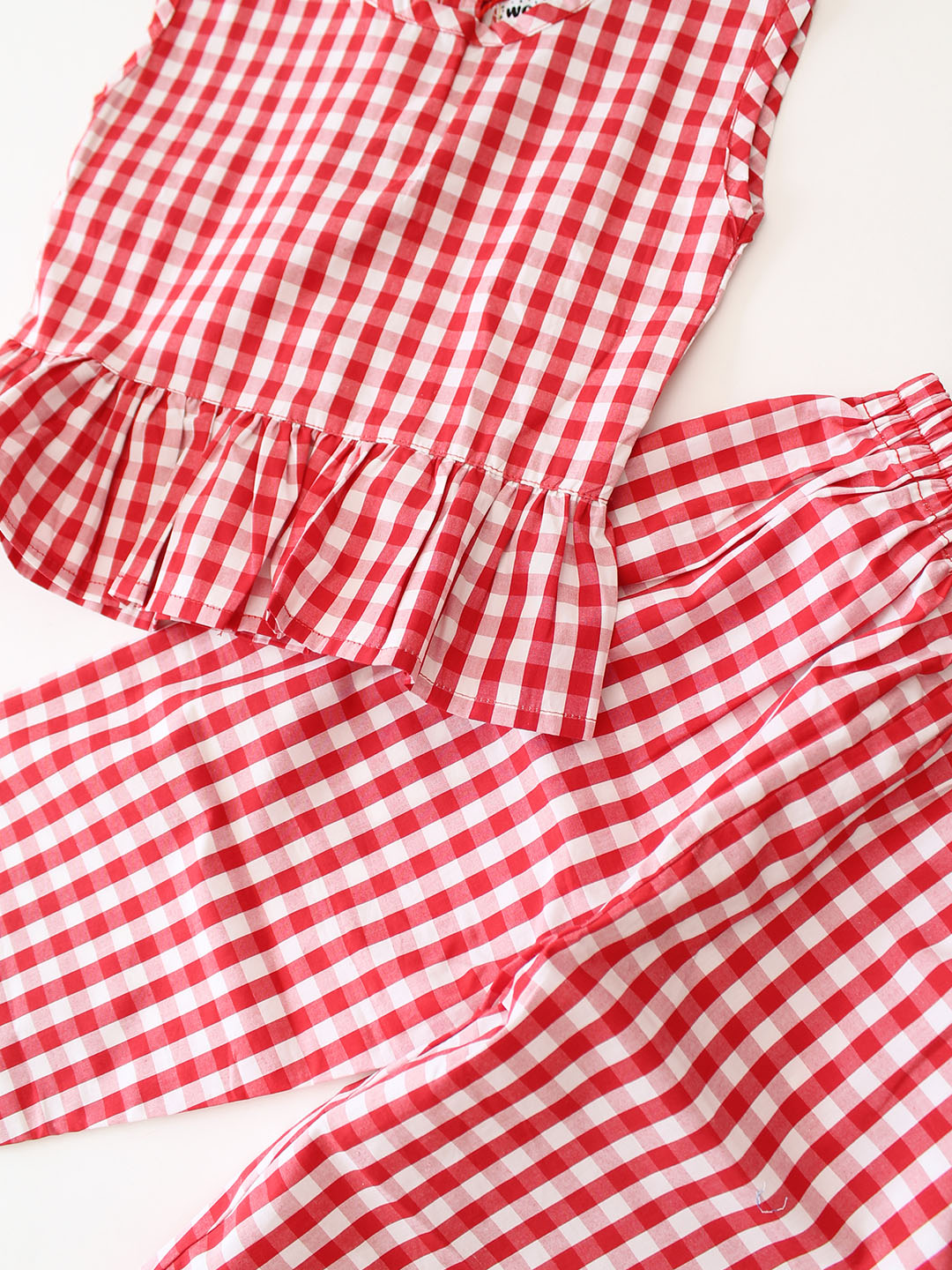 Qvink Sleeveless Checkered Pattern Co-Ord Set  - Red