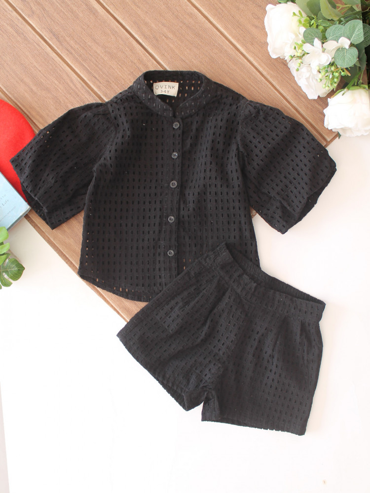 Image of Qvink Half Sleeves Coordinating Shirt &amp; Shorts Set - Black