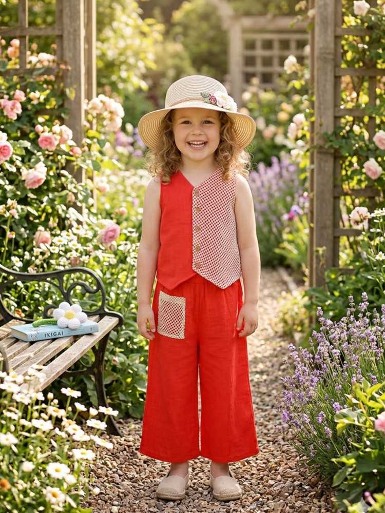 Image of Qvink Sleeveless Pocket Detailed Coordinating Top &amp; Pant Set - Red