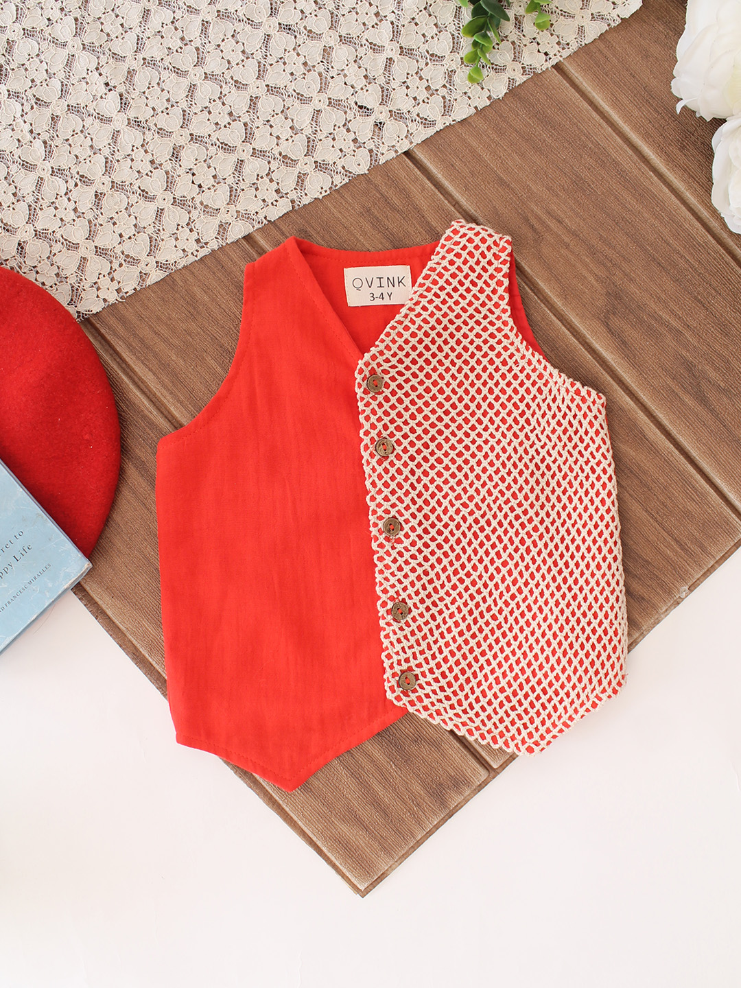 Qvink Sleeveless Pocket Detailed Coordinating Top & Pant Set - Red