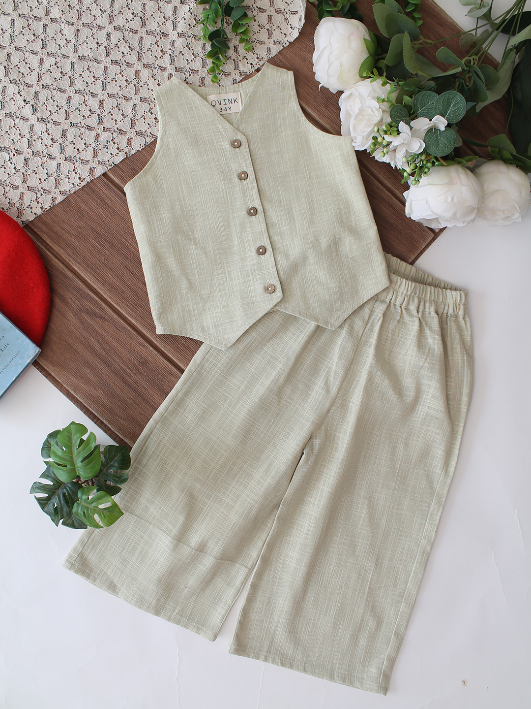 Qvink Sleeveless Waistcoat with Pant Set - Light Grey