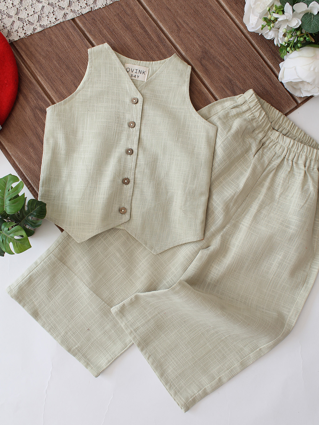 Qvink Sleeveless Waistcoat with Pant Set - Light Grey