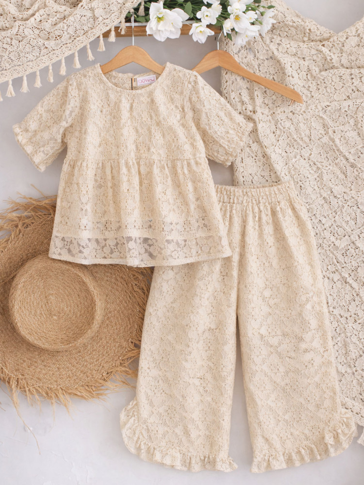 Image of Qvink Half Sleeves Coordinating Top &amp; Pant Set - Cream
