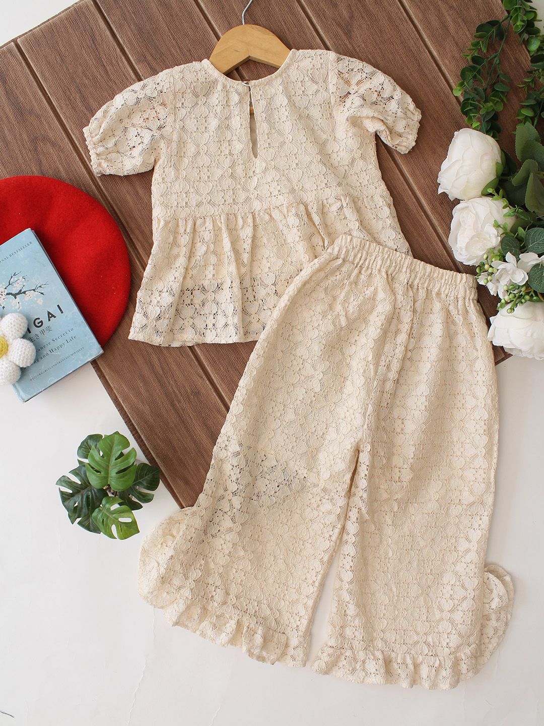 Qvink Half Sleeves Coordinating Top & Pant Set - Cream